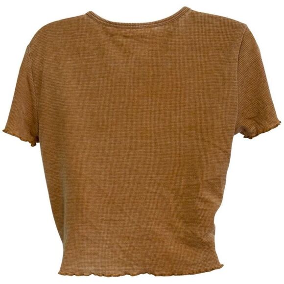 LG American Eagle Graphic Crop Top T Shirt Camel Brown Waffle Knit Tennis Team N - Picture 5 of 5